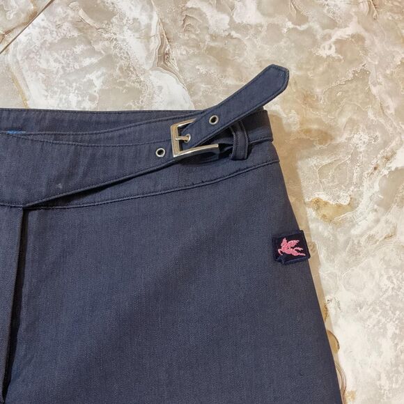 Esmoda Straight Leg Pants with Belted Waist Detail and Embroidered Pegasus - Picture 3 of 6